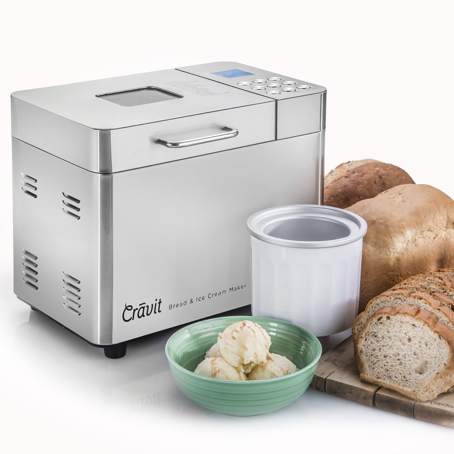 Cravit Bread Maker WITH FREE ICE CREAM MAKER COMBO includes 19 programmable settings AND delicious HOMEMADE Ice Cream Maker! DV-1000 Q'Essenz Inc