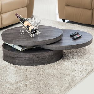 VIRREA Oak Round Rotating Wood Coffee Table with 3 Layers