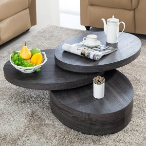 VIRREA Oak Round Rotating Wood Coffee Table with three Layers