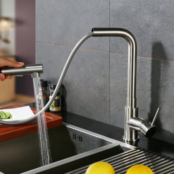 CREA Brushed Nickel Kitchen Sink Faucet sprayer