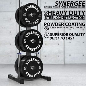 Synergee Olympic Weight Plate Tree Rack and Barbell Holder
