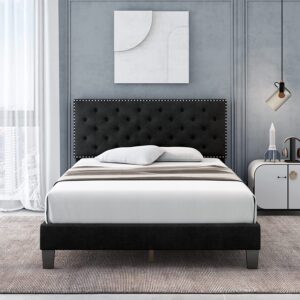 HOSTACK Full Size Bed Frame, Modern Upholstered Platform Bed