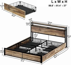 LIKIMIO Queen Bed Frame with Storage Drawer Measurements