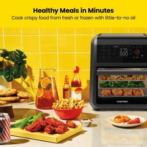 CHEFMAN ExacTemp™ 12 Quart 5-in-1 Air Fryer with Integrated Smart Cooking Thermometer, 28 Touchscreen Presets, Rotisserie, Dehydrator, Bake, XL