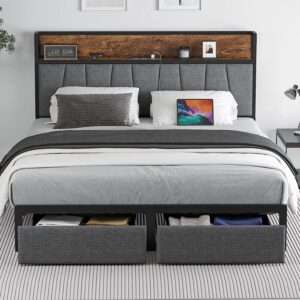CIKUNASI Queen Size Bed Frame with Headboard and Storage