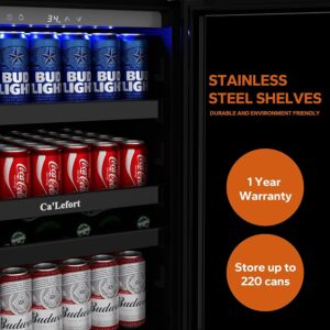 Ca'Lefort 24'' Beverage Refrigerator - 220 Can Soda Beer Capacity Single Zone Stainless Steel Shelves