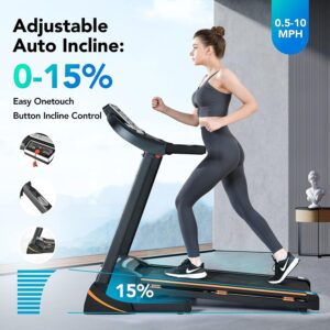 RENESTAR Treadmills for Home, Treadmill with 0-15% Auto Incline, 3HP