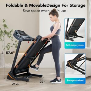 RENESTAR Treadmills for Home, with 0-15% Auto Incline, 3HP Foldable