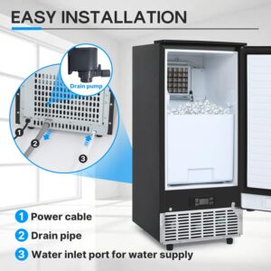 ICEPURE Commercial Under Counter Ice Maker Machine, 80 Lbs:Day Auto-Cleaning Drain Pump Easy Installation