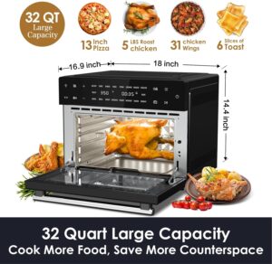 Kitchen in the box 1800W, 32 QT, 19-in-1 Digital Toaster Oven Air Fryer