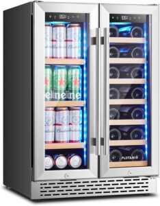 Plotanis Wine and Beverage Cooler 24 Inch Dual Zone Wine Refrigerator Built-In or Freestanding