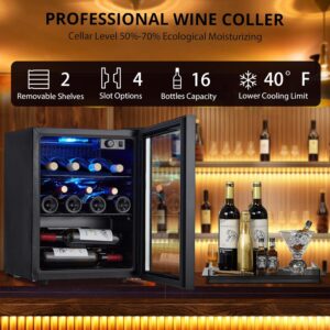 Towallmark 16 Bottle Freestanding Wine Refrigerator with Triple Pane Clear Glass Door