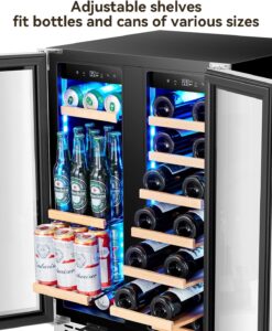 Wine and Beverage Cooler Dual Zone Wine Refrigerator Adjustable Shelves 24 inch